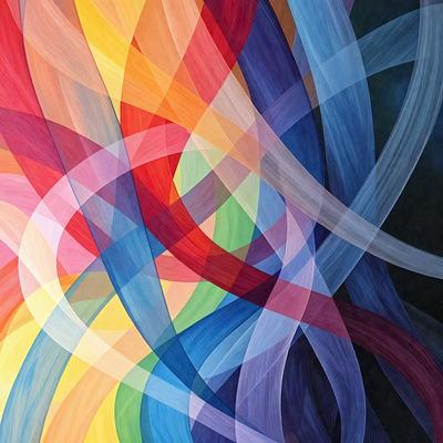 The primary subject of the image is a colorful, abstract design featuring a mix of blue, purple, yellow, and red colors. The design appears to be a combination of swirls and lines, creating a visually striking pattern. The setting is a black background, which contrasts with the vibrant colors of the design. The visual style of the image is a mix of digital art and illustration, showcasing the artist's creativity and skill in creating a unique and eye-catching pattern. The overall atmosphere of